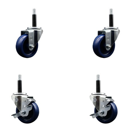 Service Caster 3.5'' SS Solid Poly Wheel Swivel 3/4'' Expanding Stem Caster Set 2 Brakes, 4PK SCC-SSEX20S3514-SPUS-2-TLB-2-34